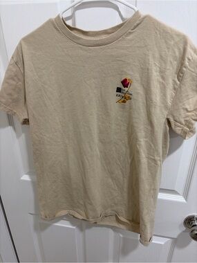 Men's Beige Graphic Tee with Small Chest Embroidery